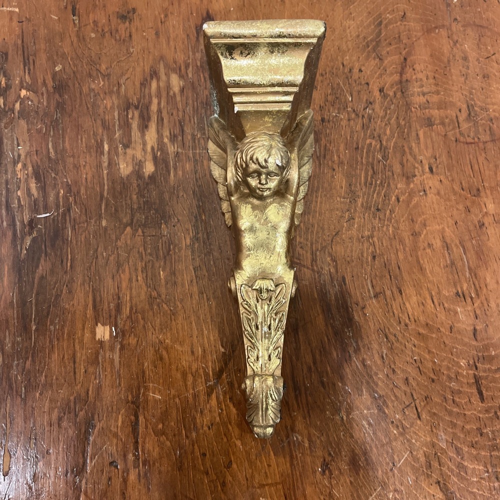 VTG Gilt Gold Winged Cherub Wings Wall‎ Sconces For Candle, 8x3x4